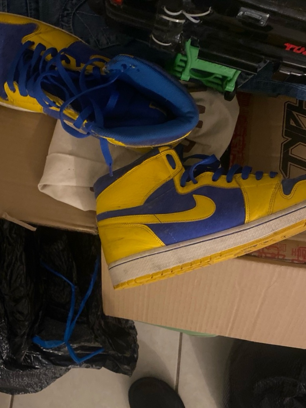Nike Kids Colorblock High-Top Sneakers in Yellow and Blue